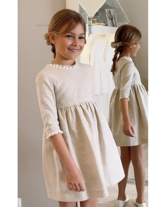 VESTIDO INES CORTO LINO TOSTADO