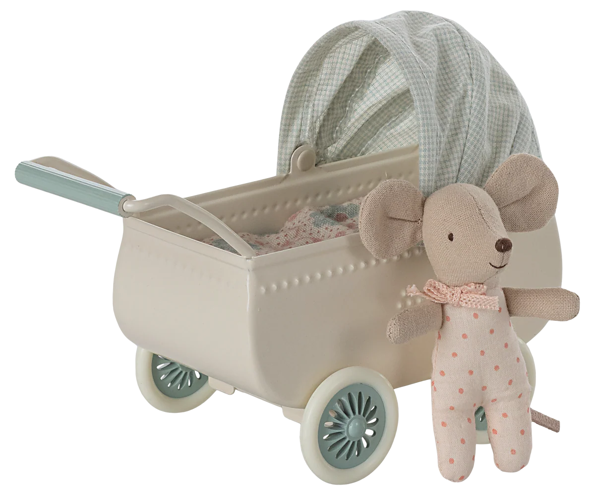 PRAM WITH BABY MOUSE-MINT