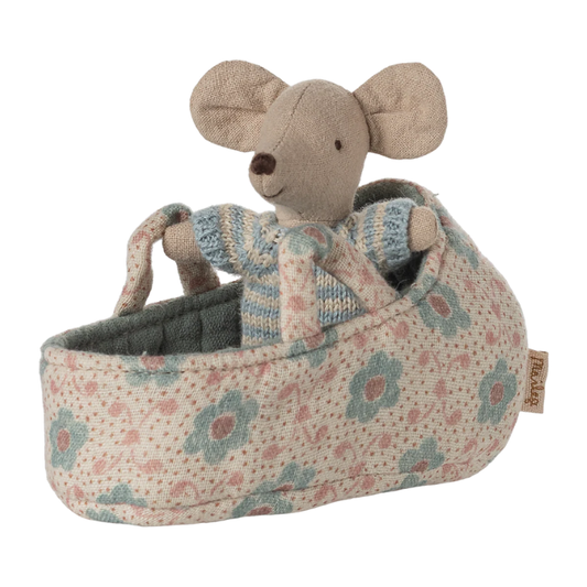 BABY MOUSE IN CARRY COT-BLUE