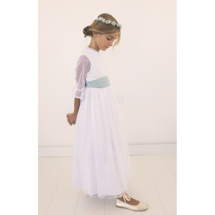 VESTIDO COMUNION BLANCO MANGA TUL