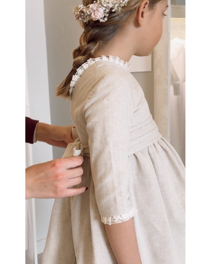 VESTIDO INES CORTO LINO TOSTADO