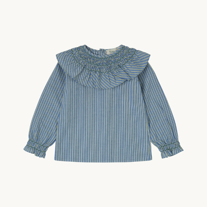 BLUSA OLIVA RAYAS AZUL Y VERDE