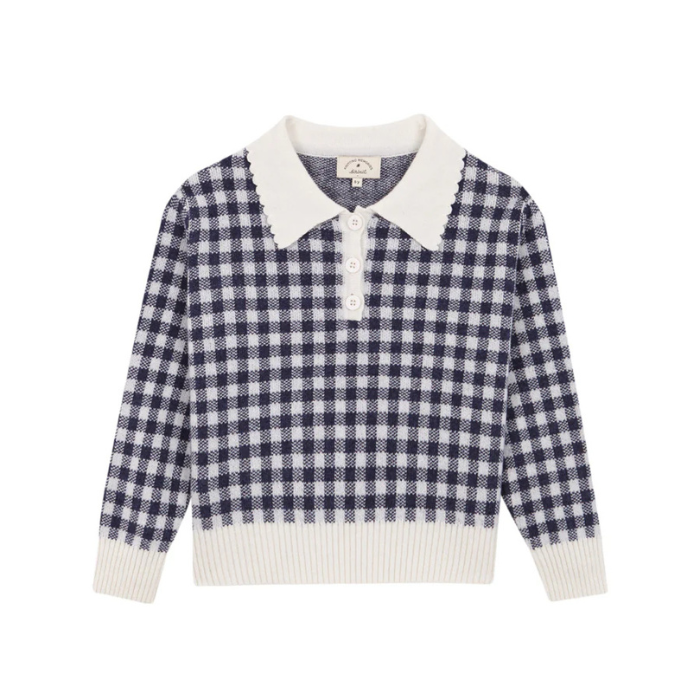 NAVY GINGHAM SWEATER
