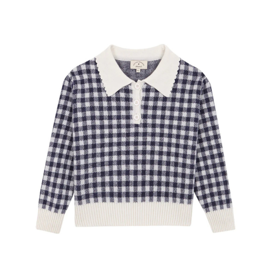 NAVY GINGHAM SWEATER