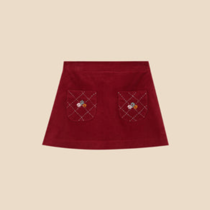 BURGUNDY CORDUROY FALDA BORDADA