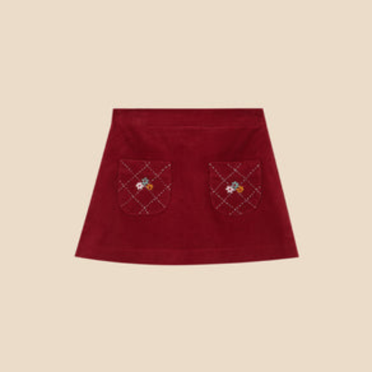 BURGUNDY CORDUROY FALDA BORDADA
