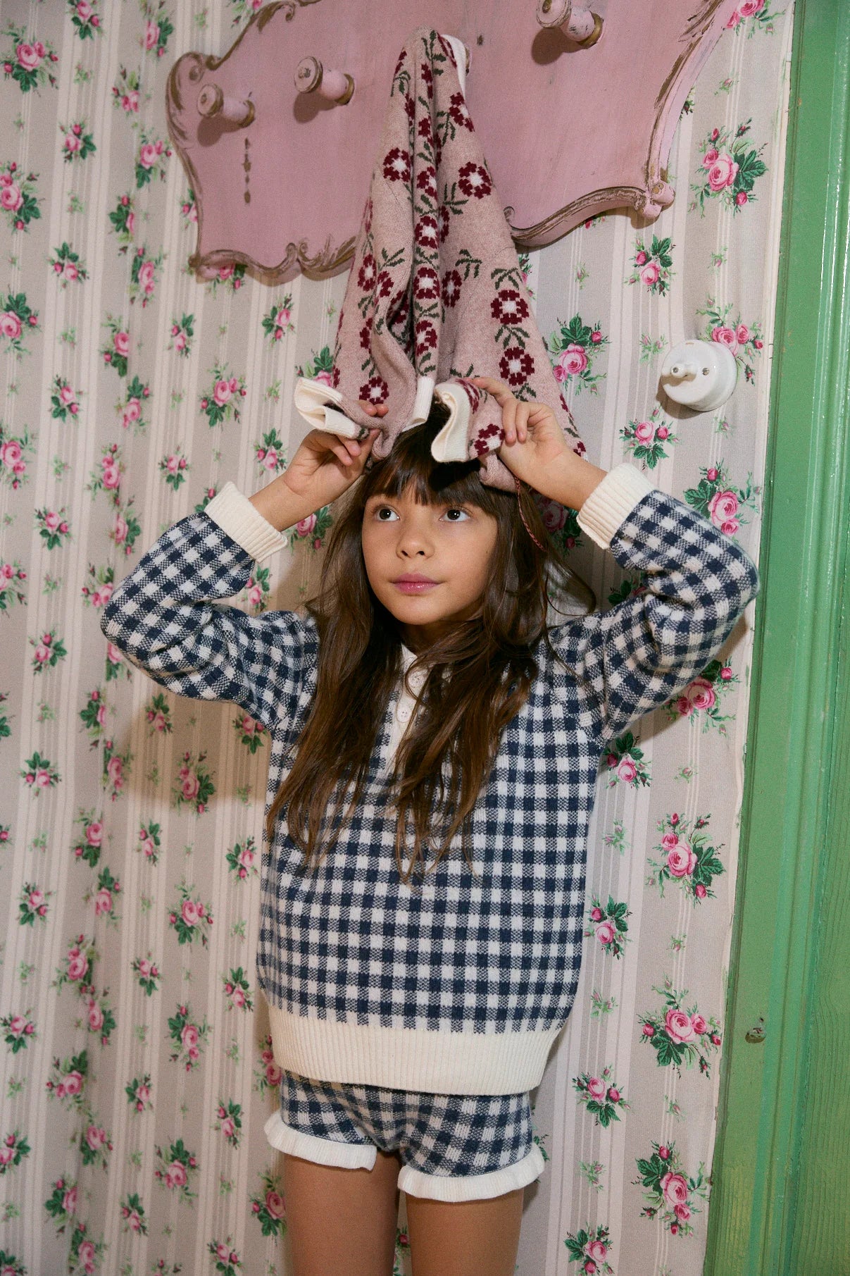 NAVY GINGHAM SWEATER